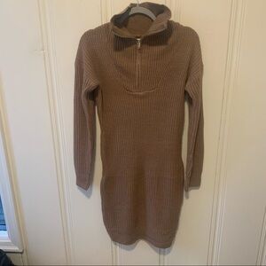 Olive & Oak Brown Taupe Ribbed Knit Funnel Neck Sweater Dress Size Small NWT